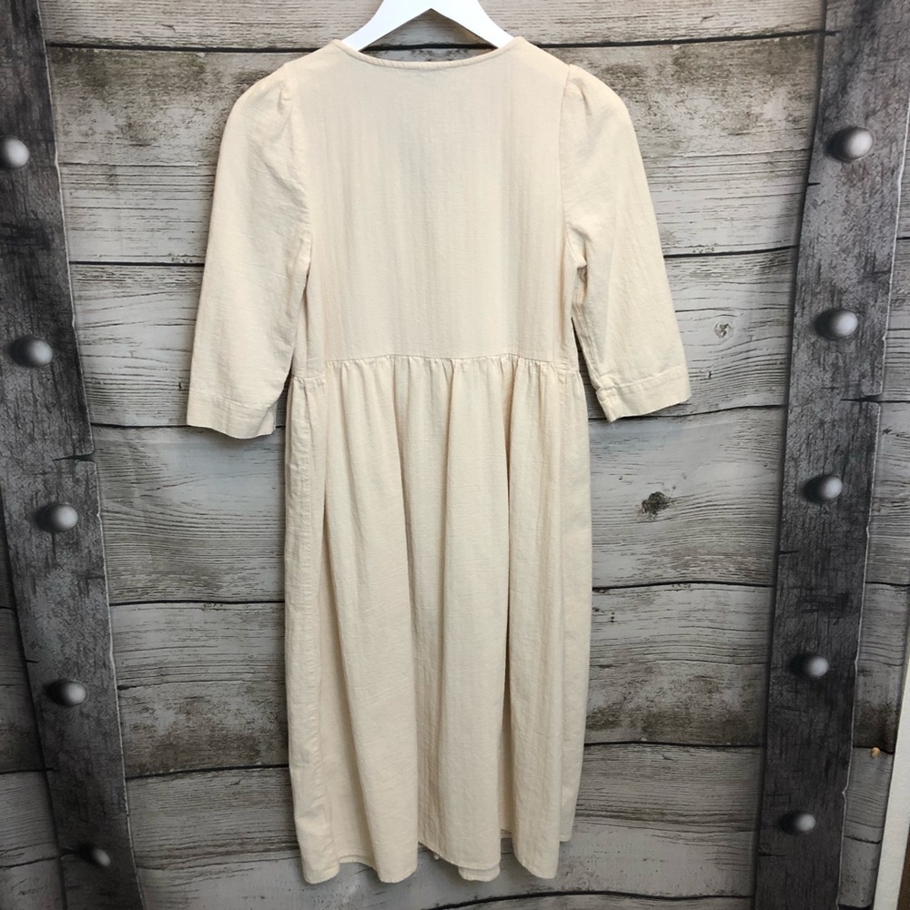 Rachel Oatmeal Cottage Core Button Up Midi Dress - Picture 12 of 16